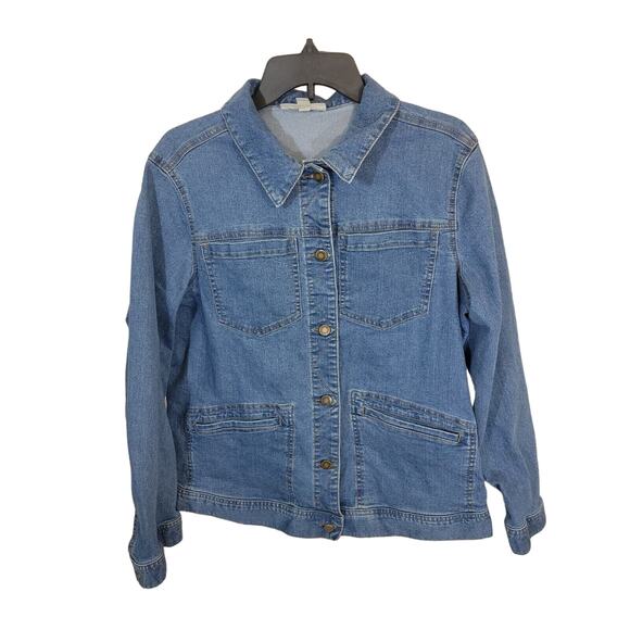 Woman Within Blue Denim Pockets Casual Jean Jacket Women's Size Medium (14/16) - Picture 1 of 10